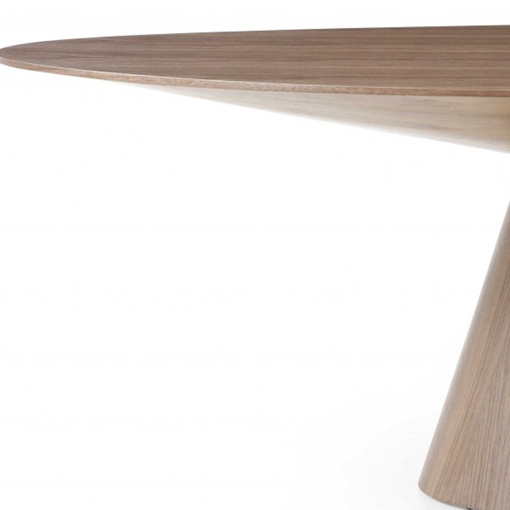 95" Brown Oval Solid Wood Pedestal Base Dining Table on a white background