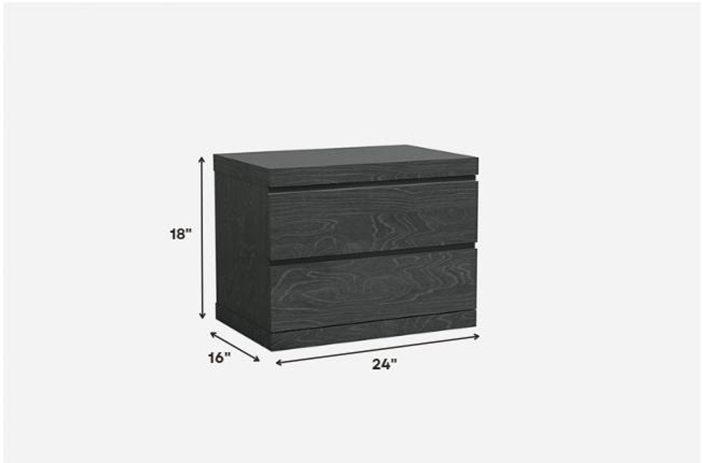 Modern Gray Woodgrain Finish 2 Drawer Nightstand on a white background
