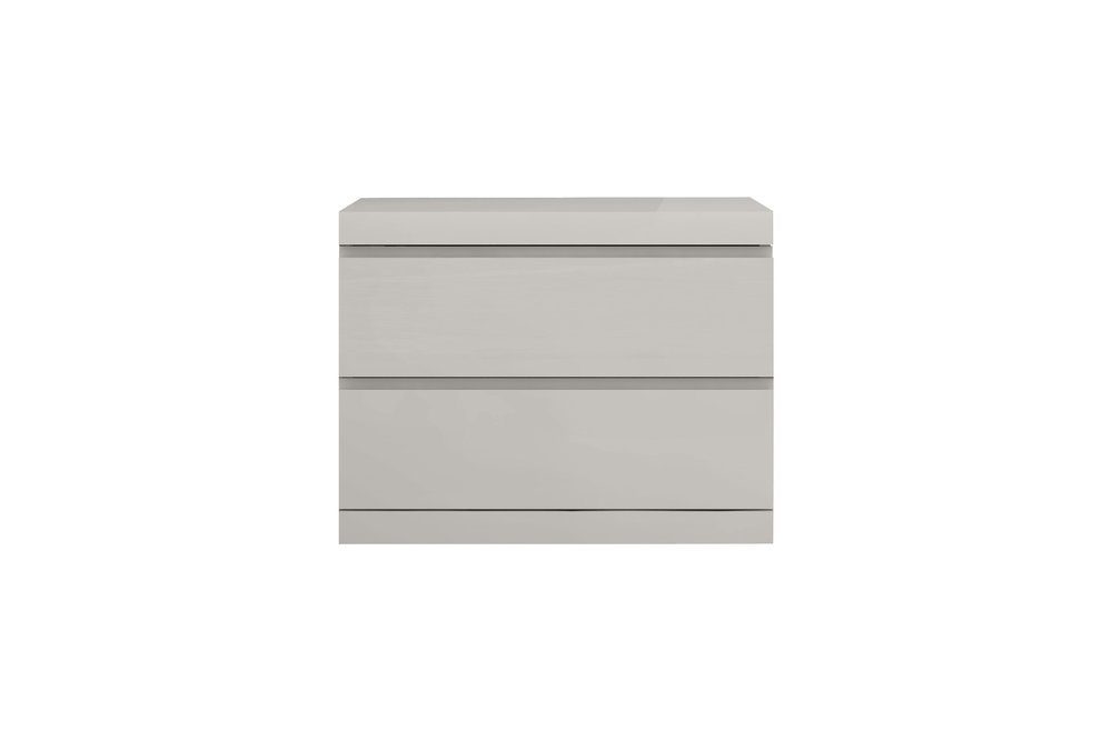 Modern Gray Woodgrain Finish 2 Drawer Nightstand on a white background