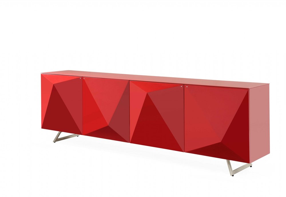 94" Red and Silver Stainless Steel and Metal Console Table on a white background