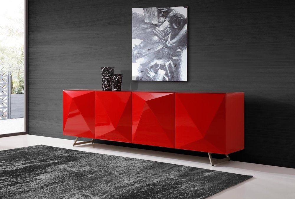 94" Red and Silver Stainless Steel and Metal Console Table in a home interior