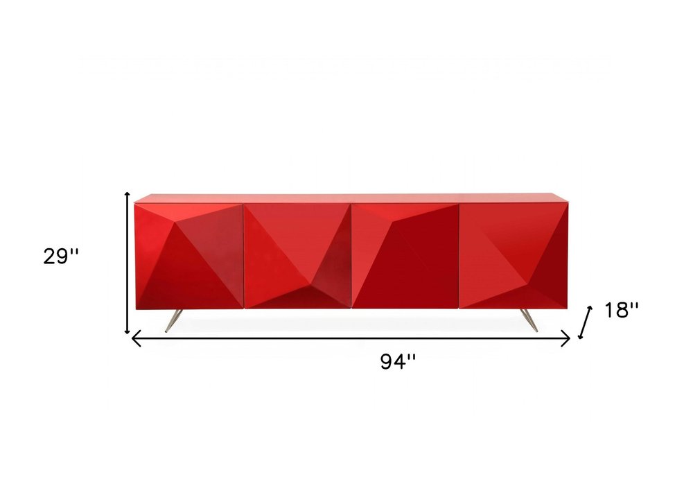 94" Red and Silver Stainless Steel and Metal Console Table on a white background