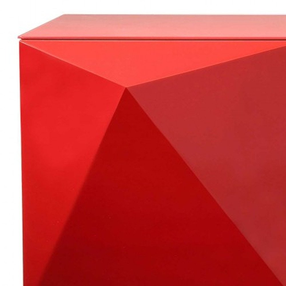 94" Red and Silver Stainless Steel and Metal Console Table close-up detail