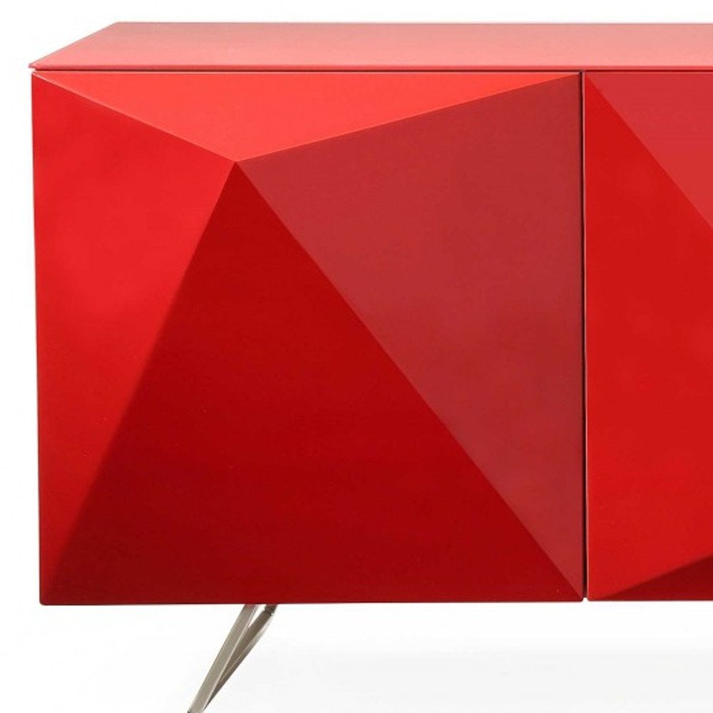 94" Red and Silver Stainless Steel and Metal Console Table on a white background
