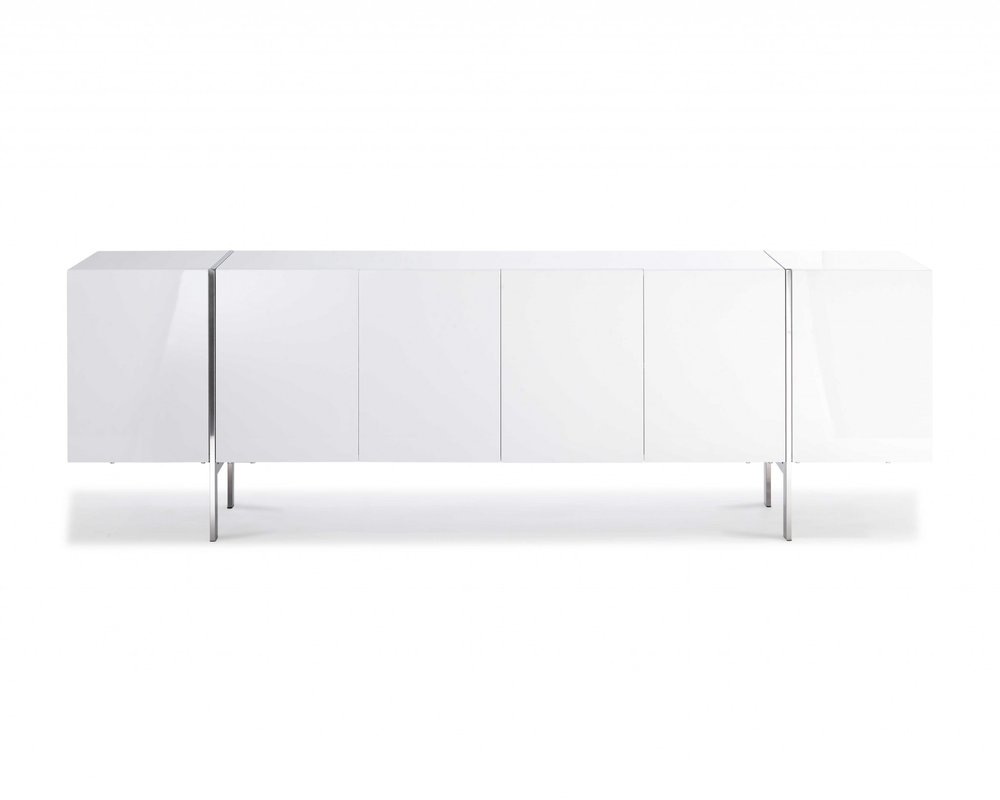95" White Stainless Steel Solid Console Table on a white background