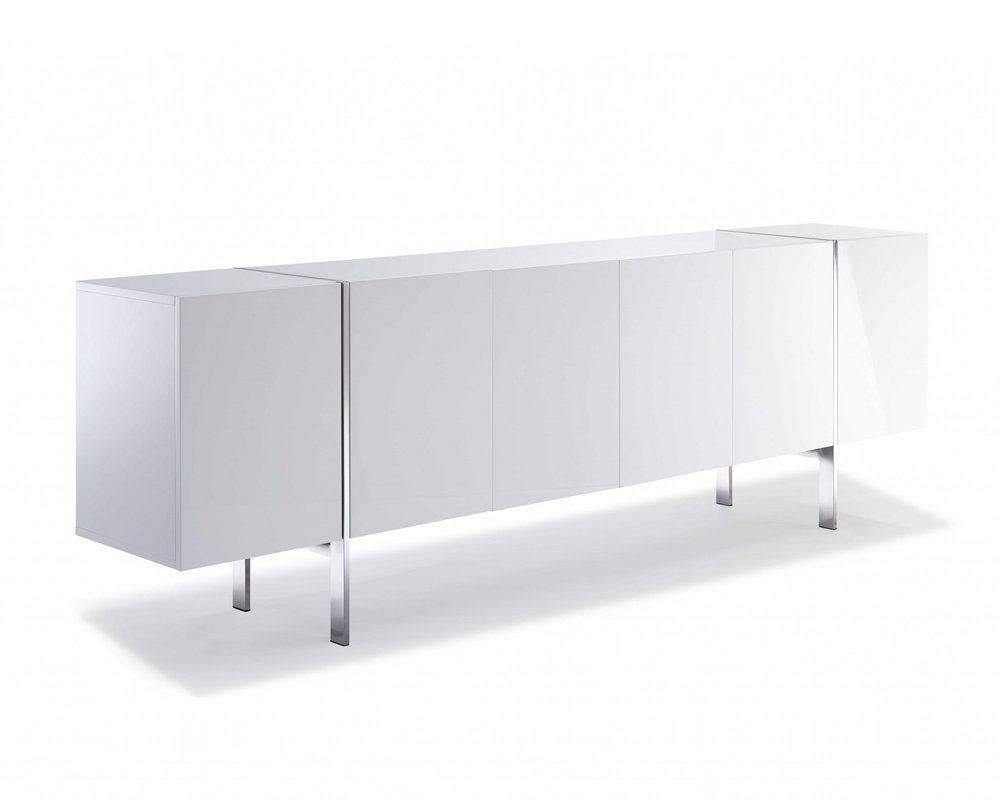 95" White Stainless Steel Solid Console Table on a white background