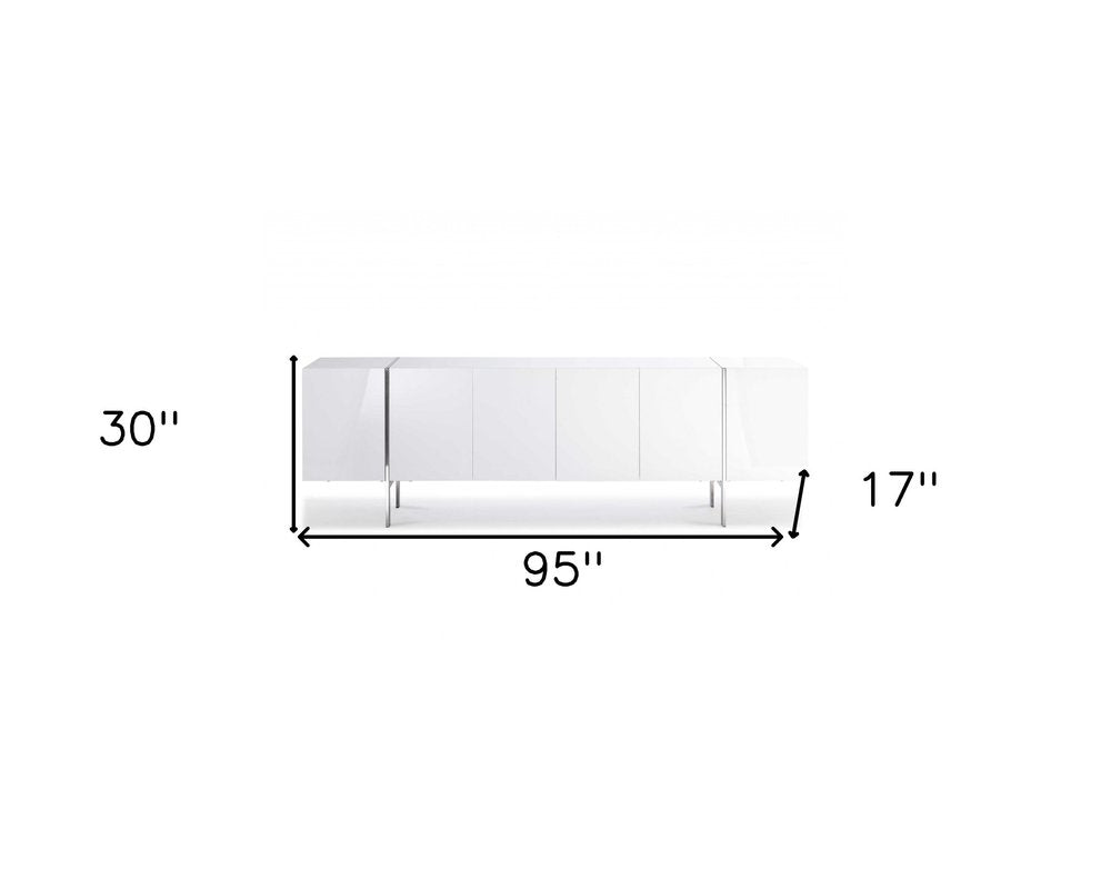 95" White Stainless Steel Solid Console Table on a white background
