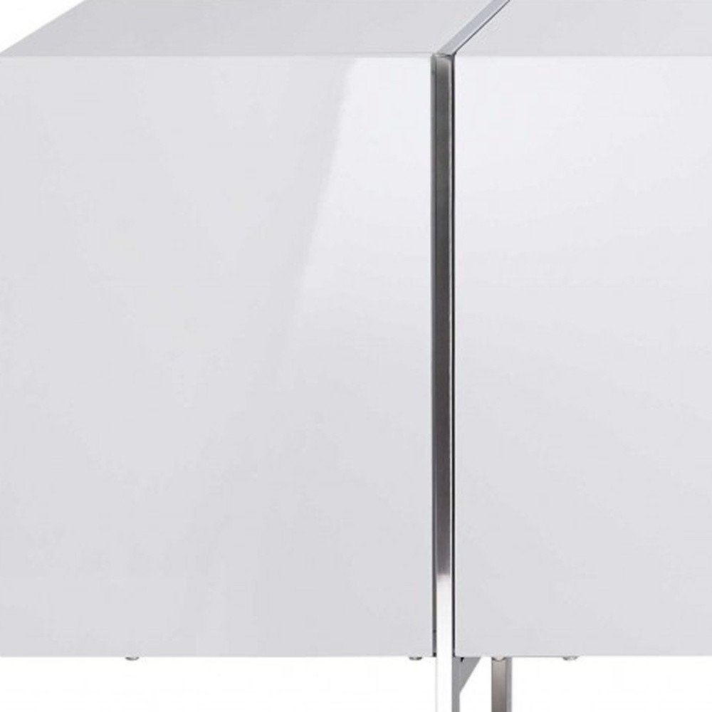 95" White Stainless Steel Solid Console Table on a white background