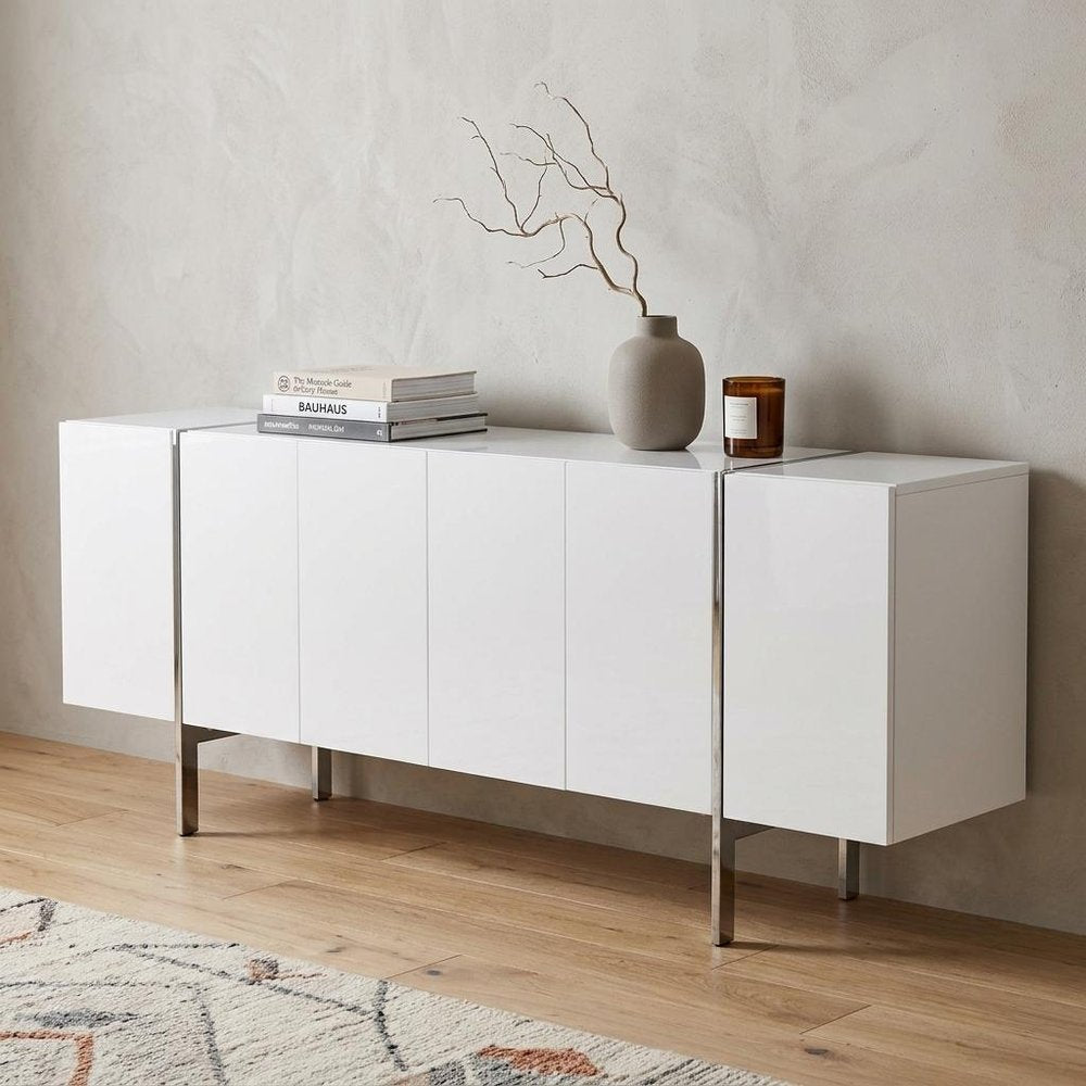 95" White Stainless Steel Solid Console Table in a home interior