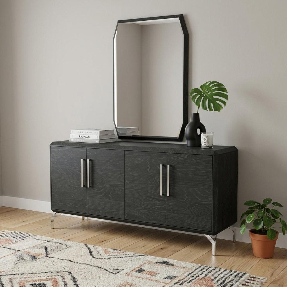 71" Gray Stainless Steel Solid Console Table in a home interior