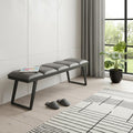 57" Gray Upholstered Faux Leather Bench