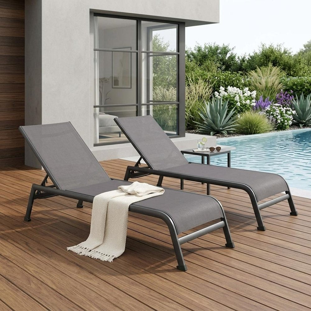 Set of Two 23" Taupe Metal Outdoor Chaise Lounge