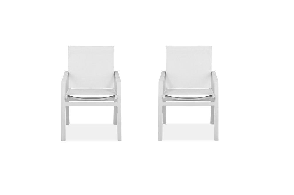 Set of Two 22" White Metal Indoor Outdoor Dining Chair on a white background