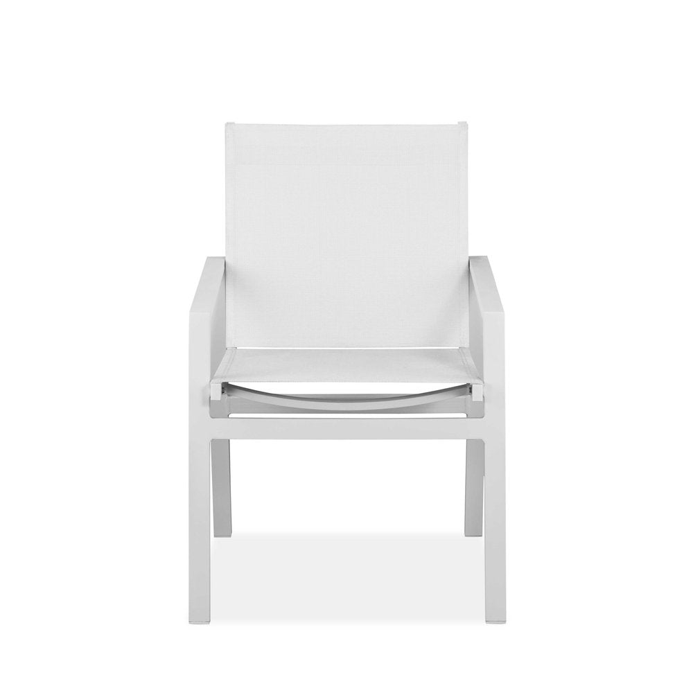 Set of Two 22" White Metal Indoor Outdoor Dining Chair on a white background