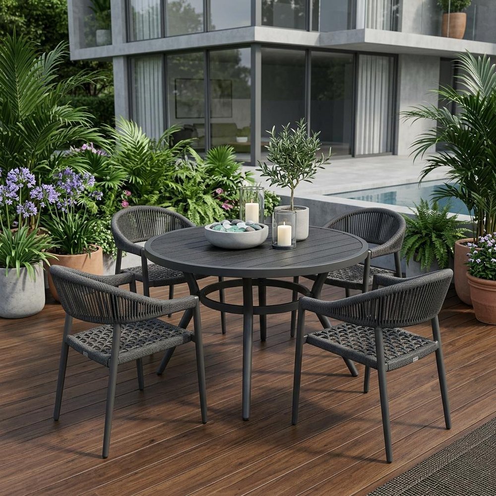 Set of Four 22" Gray Aluminum Outdoor Arm Chair