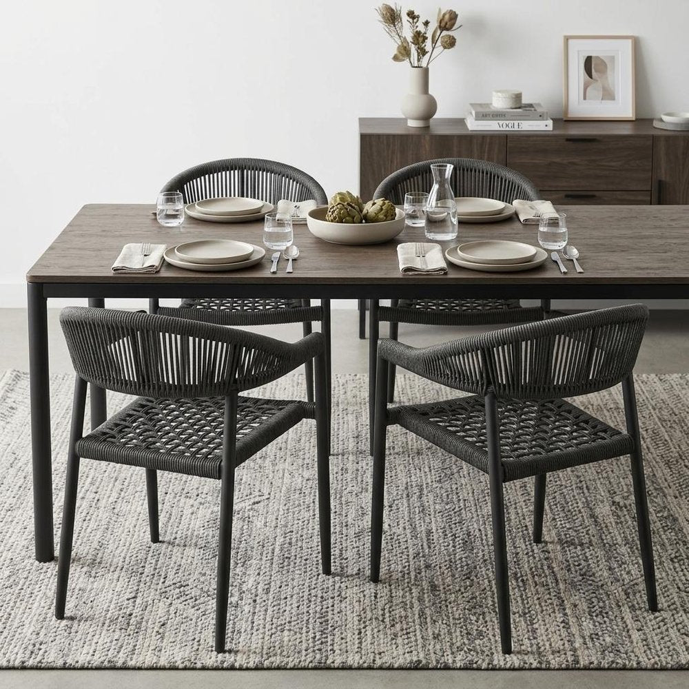 Set of Four 22" Gray Aluminum Outdoor Arm Chair