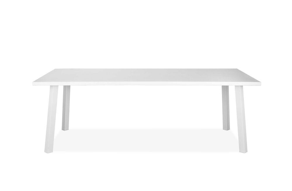 87" White Aluminum Outdoor Dining Table on a white background