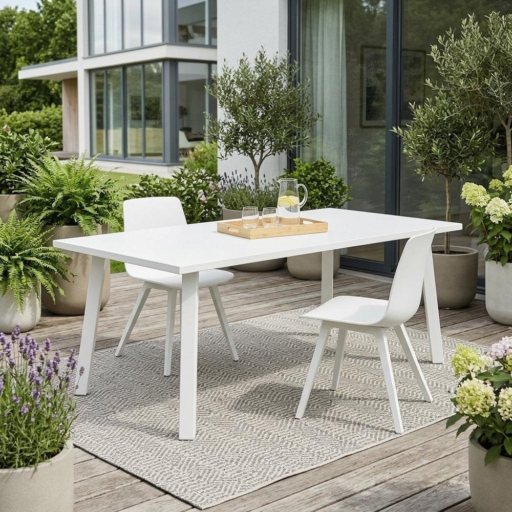 87" White Aluminum Outdoor Dining Table in a home interior