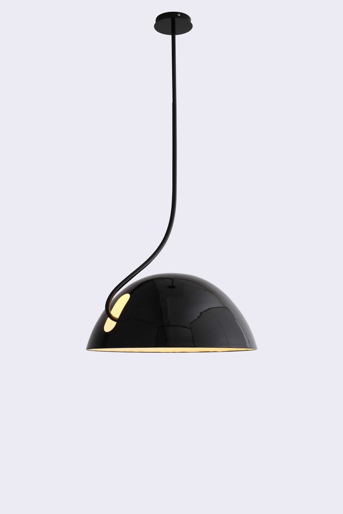 19 X 19 X 40.5 Black Aluminum Pendant Lamp. Pendant light isolated on a plain white background, in a black metal finish.