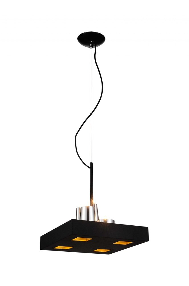 14 X 14 X 59 Black Stainless Steel Pendant Lamp. Pendant light isolated on a plain white background, showing a black metal surface.