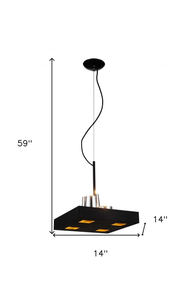 14 X 14 X 59 Black Stainless Steel Pendant Lamp. Pendant light isolated on a plain white background, in a black metal finish.