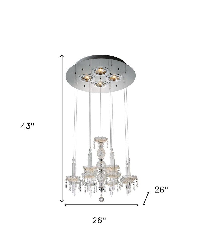 Clear Candle Style Four Light Metal and Glass Ceiling Light on a white background