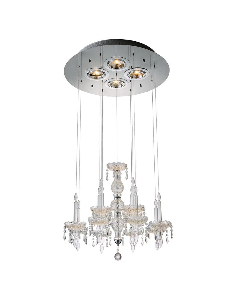 Clear Candle Style Four Light Metal and Glass Ceiling Light on a white background