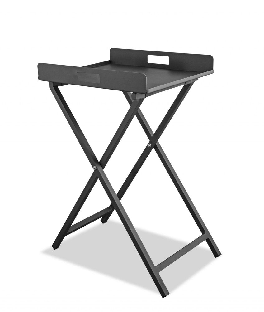 19" Gray Aluminum Outdoor Side Table. Outdoor table isolated on a plain white background, finished in gray metal.