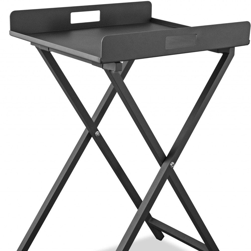19" Gray Aluminum Outdoor Side Table. Outdoor table isolated on a plain white background, in a gray metal finish.