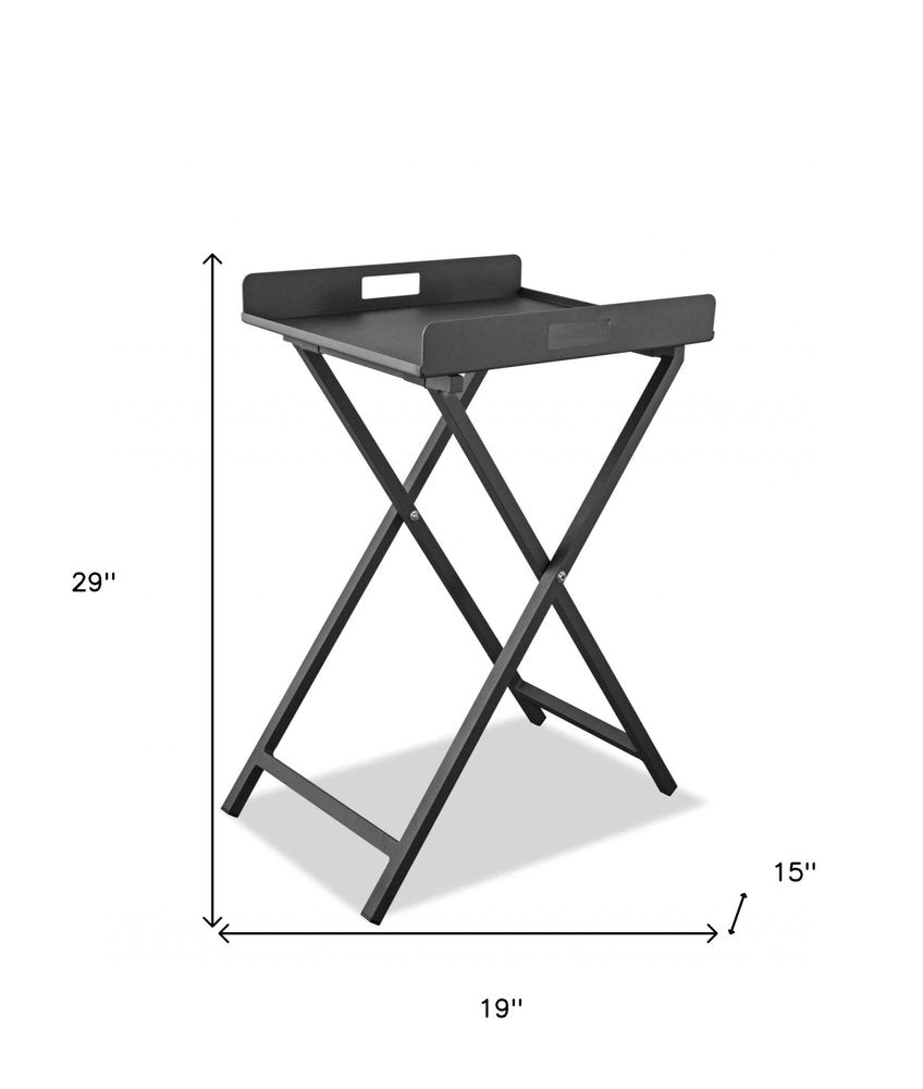 19" Gray Aluminum Outdoor Side Table. Outdoor table isolated on a plain white background, showing a gray metal surface.