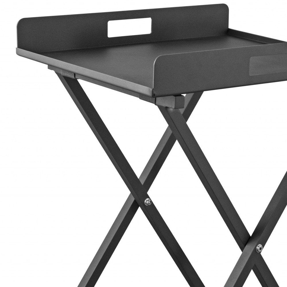 19" Gray Aluminum Outdoor Side Table. Outdoor table isolated on a plain white background, finished in gray metal.