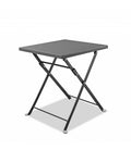 Gray square stainless steel folding end table on a white background.