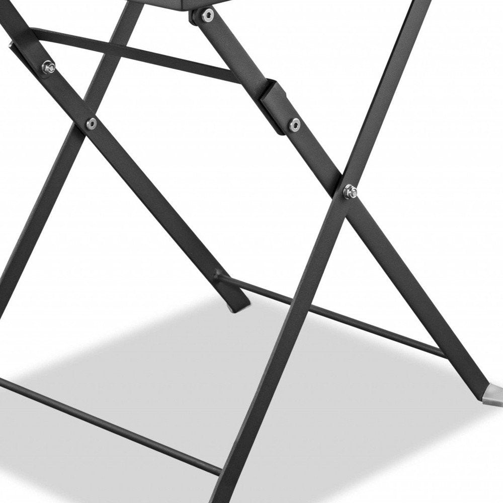 18" Gray Stainless Steel Square End Table. Outdoor table isolated on a plain white background, in a gray metal finish.