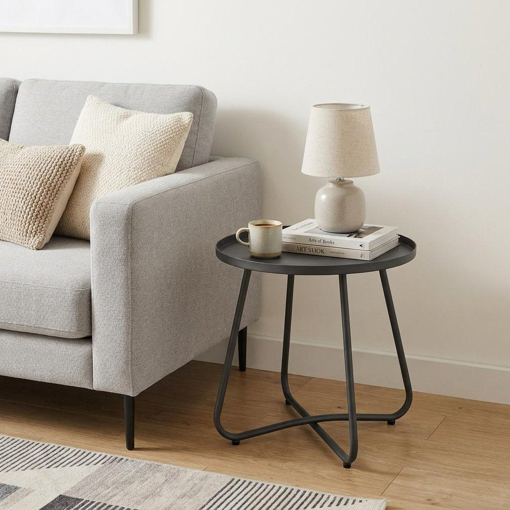 18" Gray Rounded Aluminum Outdoor Side Table.