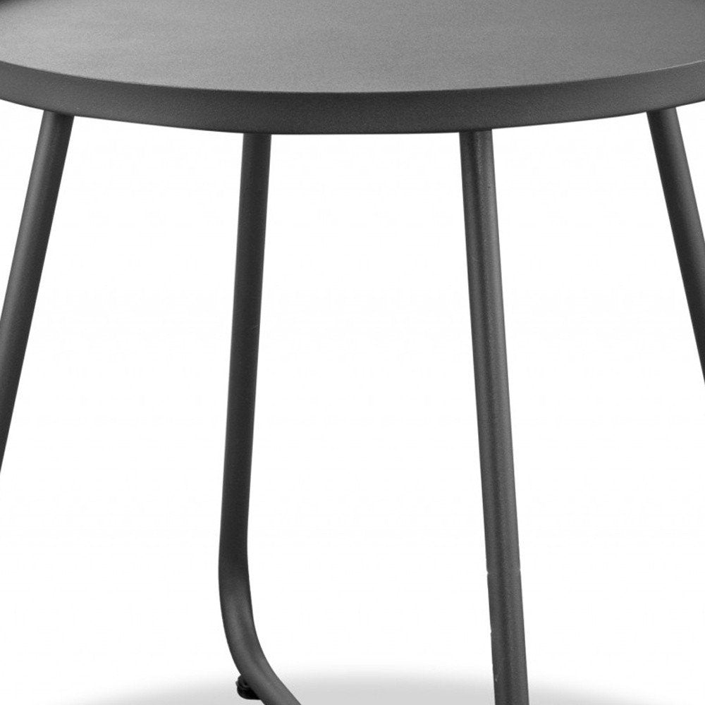 18" Gray Rounded Aluminum Outdoor Side Table. Outdoor table in gray metal.