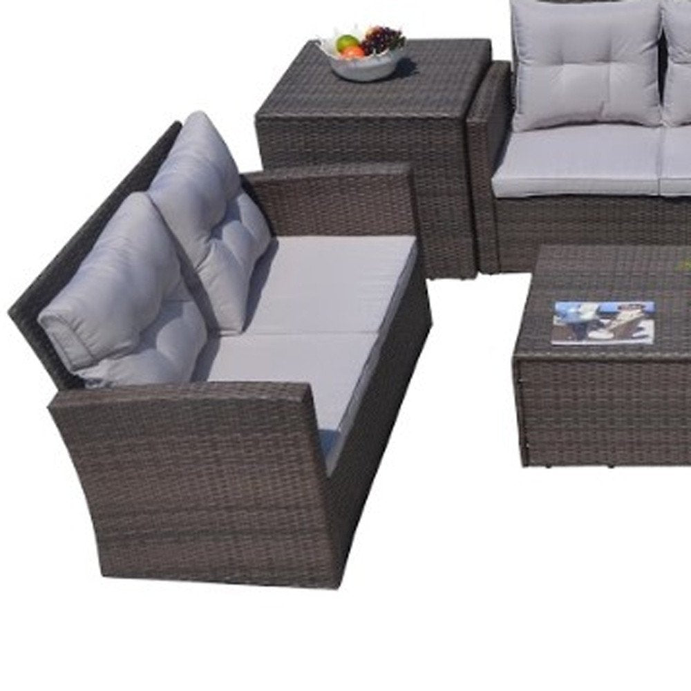 Six Piece Outdoor Brown Metal Sofa Seating Group With Cushions on a white background