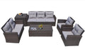 Six Piece Outdoor Brown Metal Sofa Seating Group With Cushions on a white background