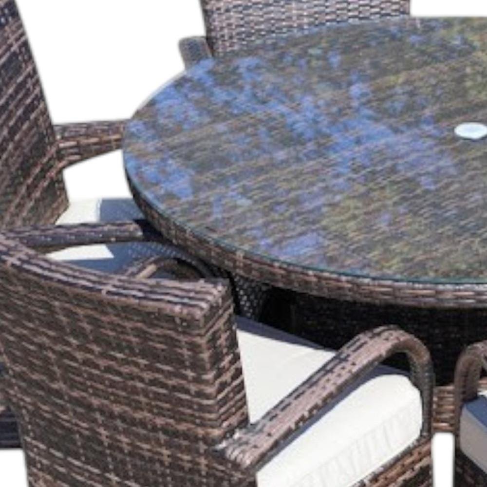Seven Piece Clear and Gray Round Glass Dining Set close-up detail