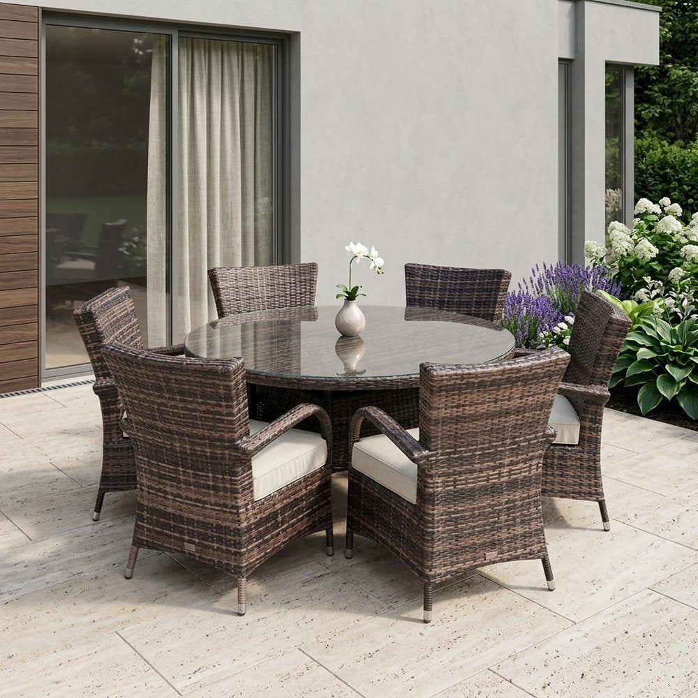 Seven Piece Clear and Gray Round Glass Dining Set