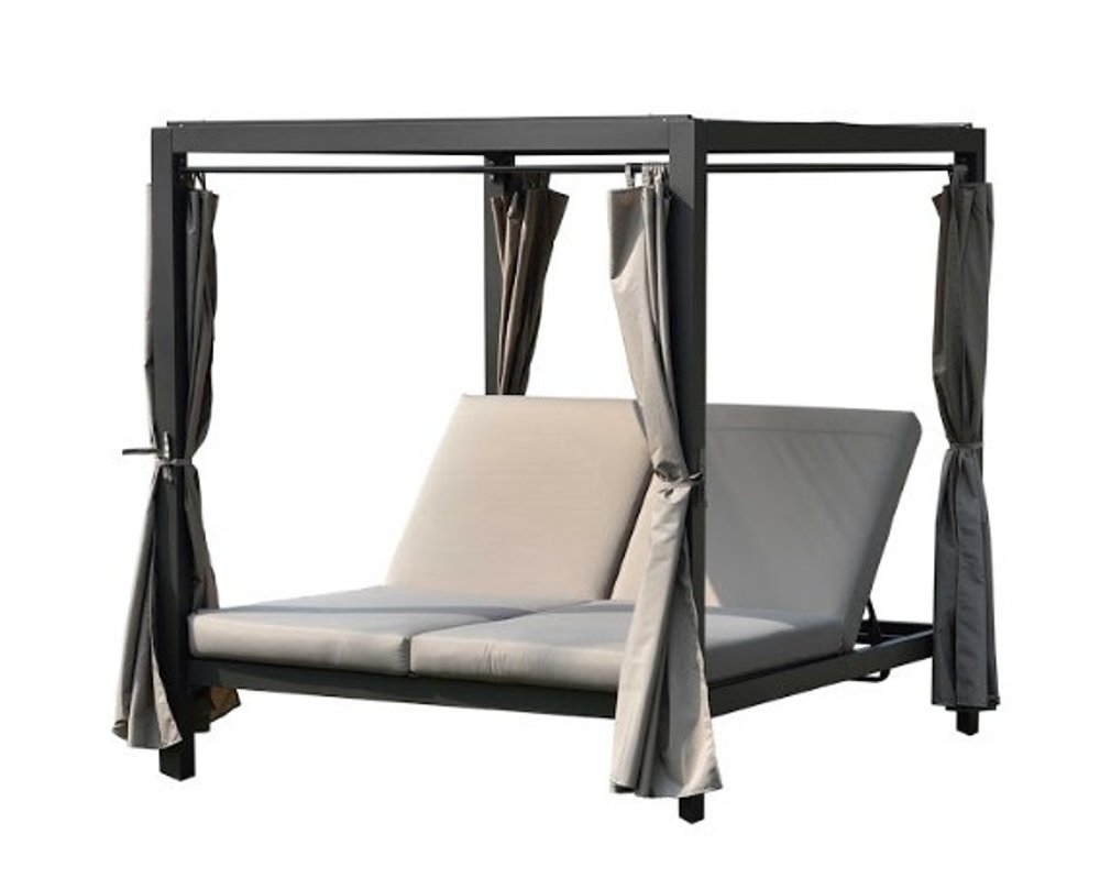 162" Gray Metal and Cushions Reclining Patio Daybed