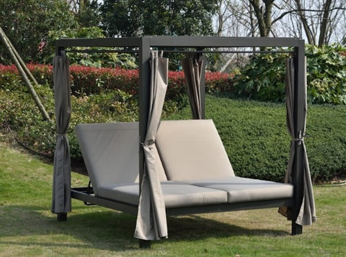 162" Gray Metal and Cushions Reclining Patio Daybed