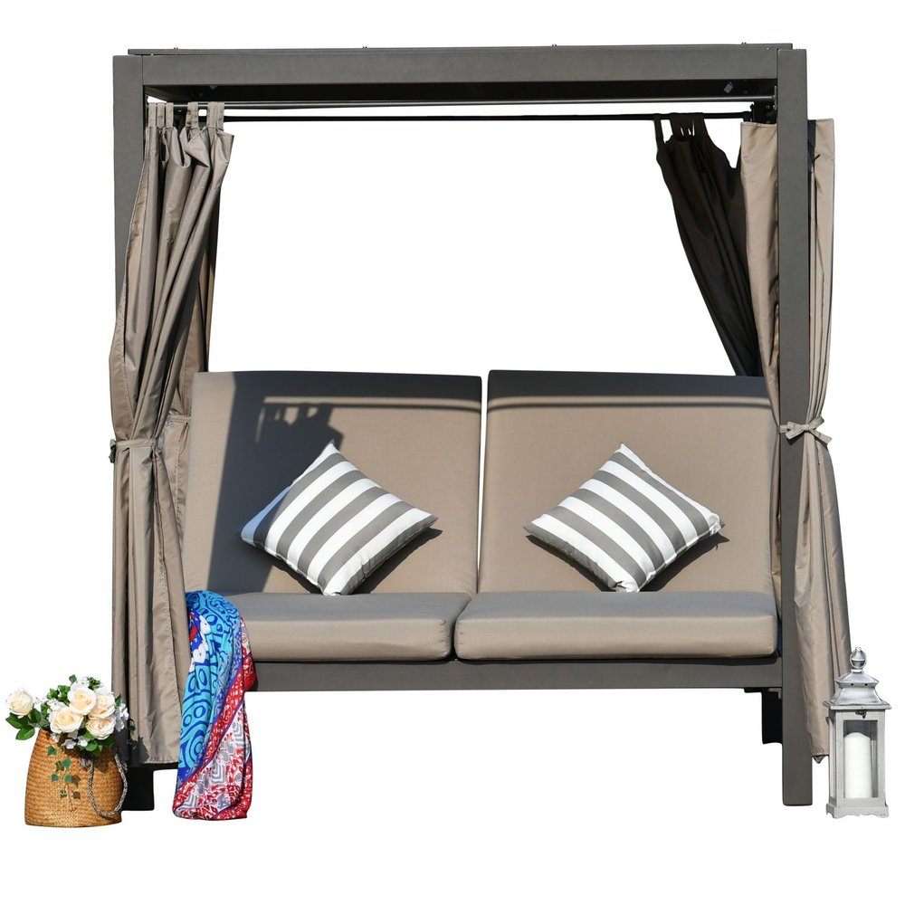 162" Gray Metal and Cushions Reclining Patio Daybed