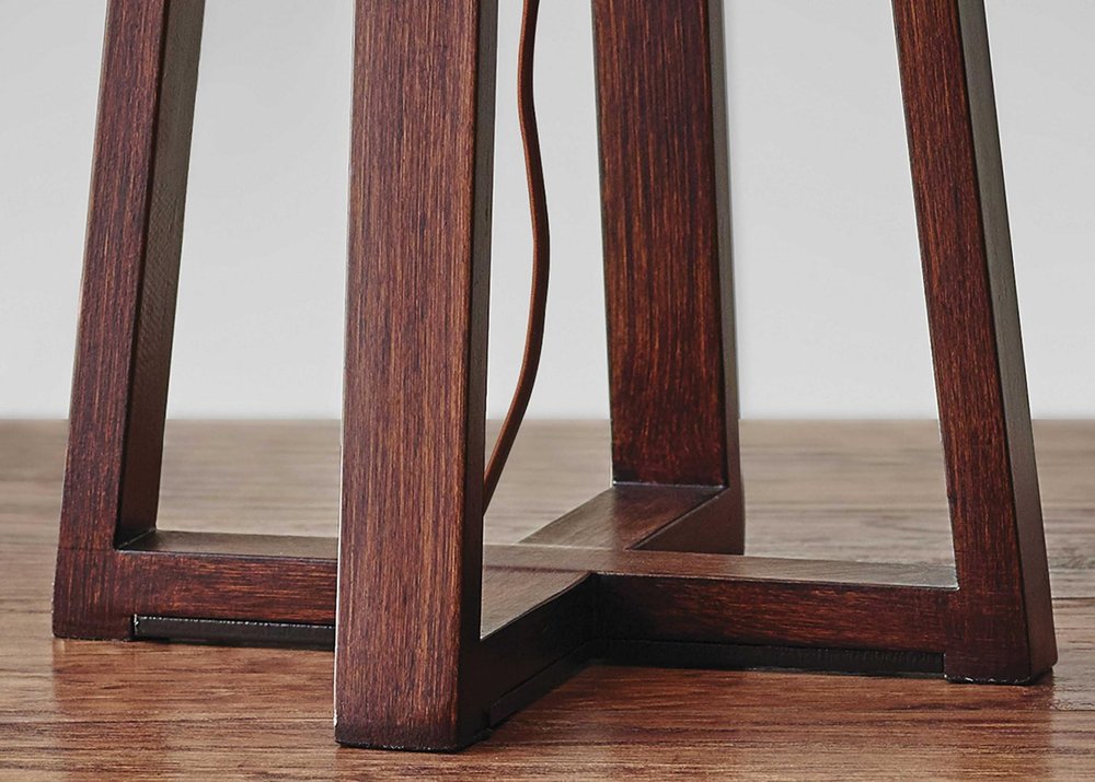 Walnut Wood Finish Linen Fabric Shade Table Lamp in a home interior