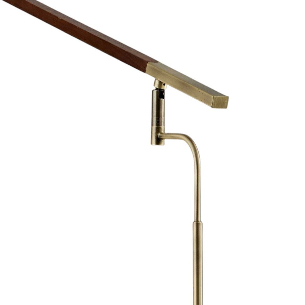 Walnut Wood Finish And Antique Brass Metal Adjustable Led Desk Lamp With Usb Port on a white background