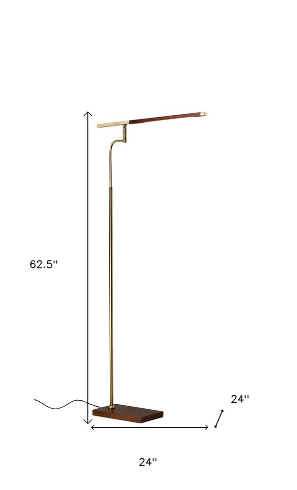 63" Brown LED Task Floor Lamp With Brass. Floor lamp isolated on a plain white background, in a brown metal finish.