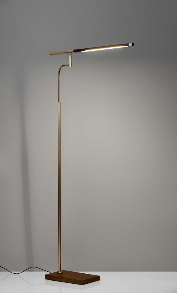 63" Brown LED Task Floor Lamp With Brass