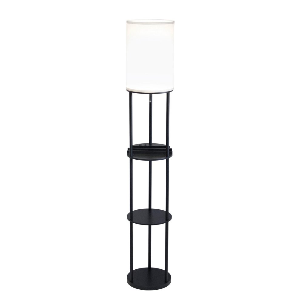 67" Black Metal Column Floor Lamp With White Linen Shade