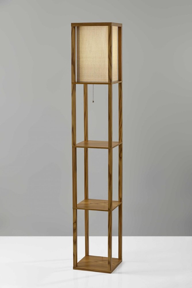 63" Black And White Solid Wood Column Floor Lamp With White Fabric Square Shade