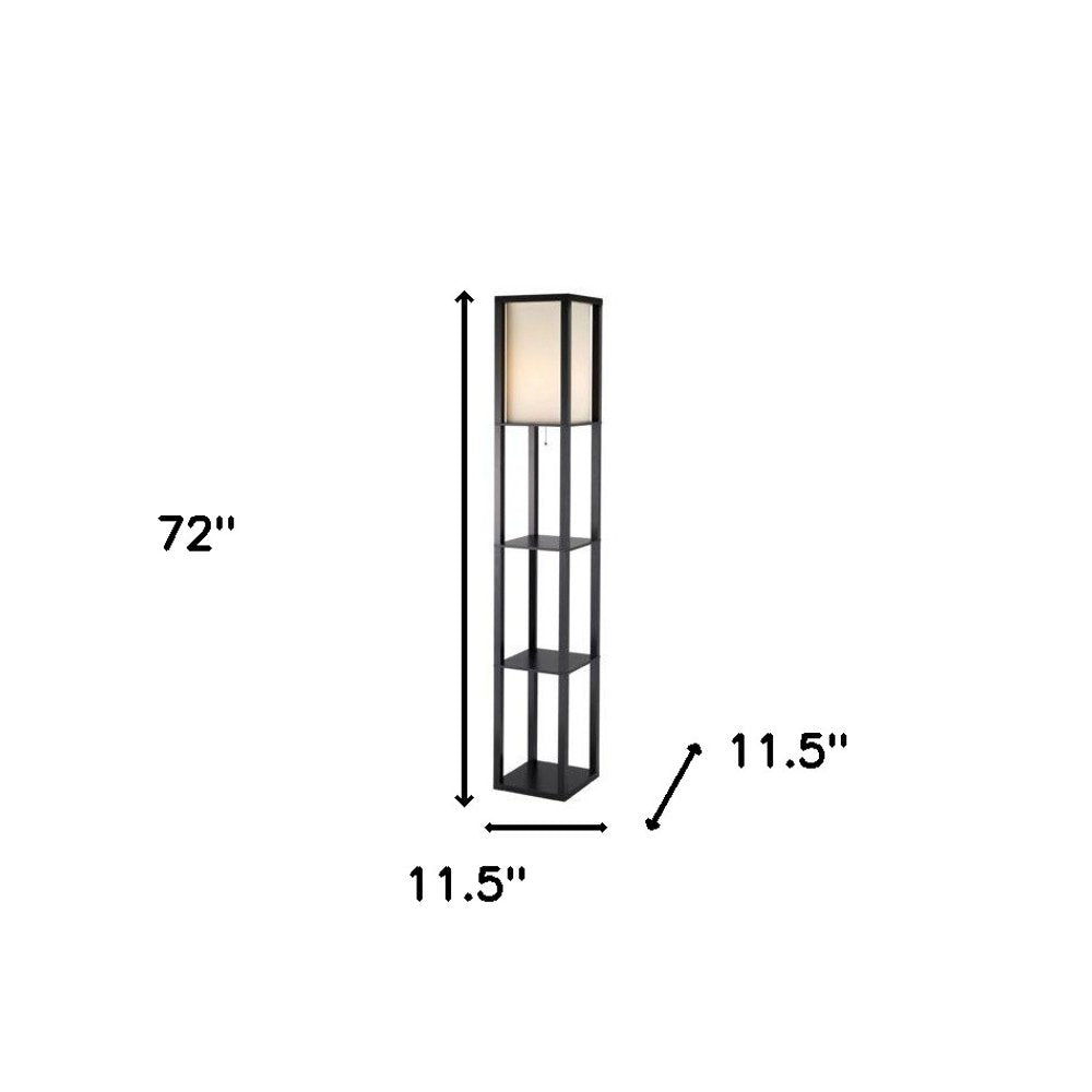 72" Black And White Solid Wood Column With White Cotton Shade