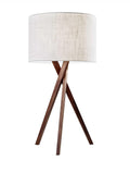 Tripod Leg Walnut Wood Table Lamp on a white background